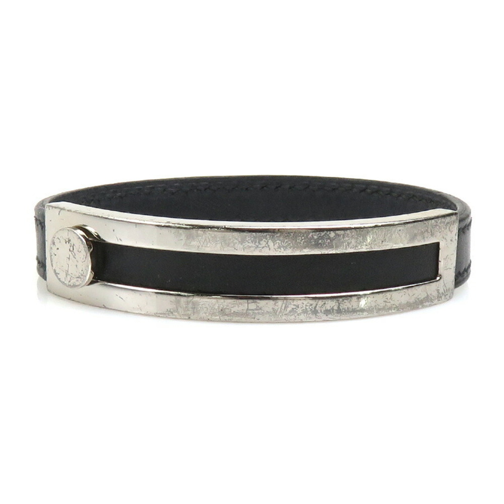 HERMES Silver Leather Charm Bracelet
